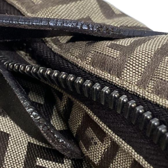 Fendi Shoulder Bag Zucchino Pattern 8bh023 Beige And Dark Brown Leather - Picture 8 of 10